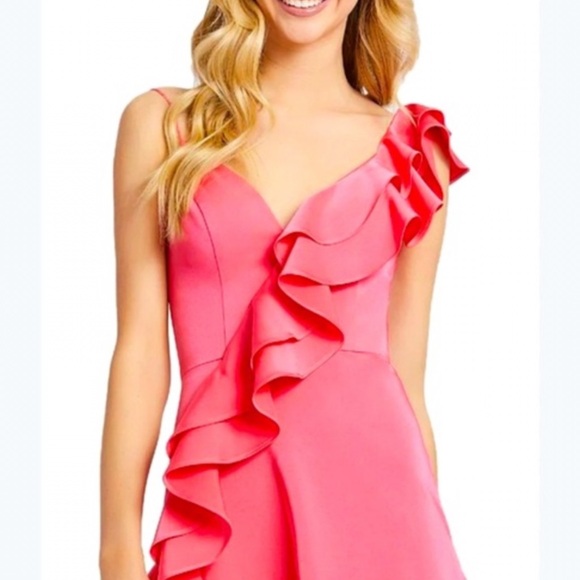 IEENA for Mac Duggal Ruffle Mini Dress Pink Size 0 - Picture 2 of 9